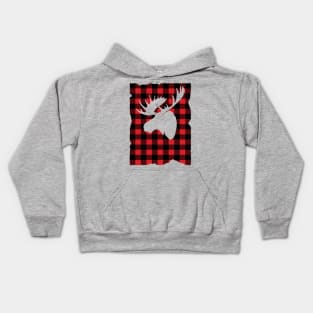 Winter Flannel Plaid Moose Kids Hoodie